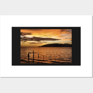 Golden Sunset with Broken Down Pier, Kota Kinabalu Posters and Art
